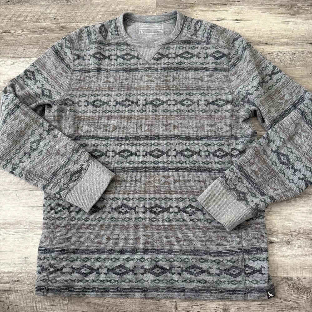Eddie Bauer Thermal Shirt Mens Medium Gray Southwestern Crew Neck Pullover